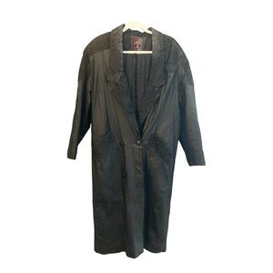 G 111 Vintage Leather Trench Coat Paisley Print Western Size Large BU1